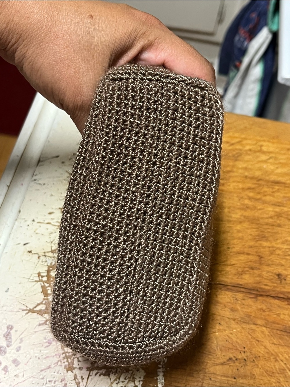 The Sak Crochet Cosmetic Bag Brown Tan Makeup Pouch Small EUC - Picture 8 of 10